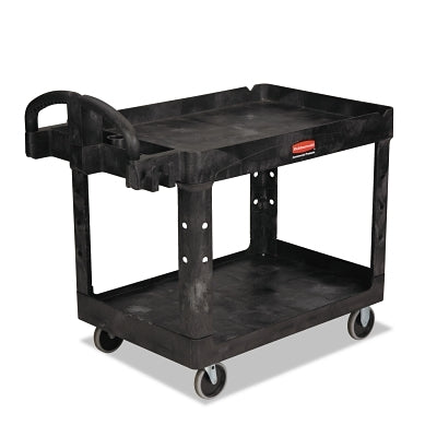 Carro utilitario con dos estantes con borde, capacidad de carga de 226 kg, 65 cm de ancho x 114 cm de profundidad x 84 cm de alto, color negro