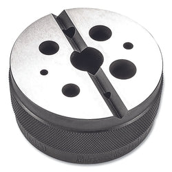 Bench block 129, 3 in. diameter, holes from 1/8 in. to 5/8 in., steel
