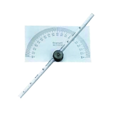Protractor and depth gauge, 6 inches, 0-180°, graduations in eighths and sixteenths
