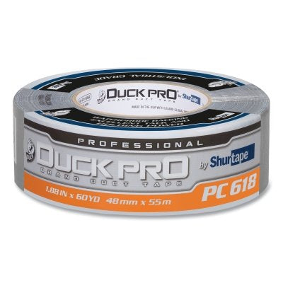Cinta adhesiva de tela coextruida de grado profesional PC 618S Duck Pro® de Shurtape®, 48 mm de ancho x 55 m de largo x 10 mil de grosor, color plateado