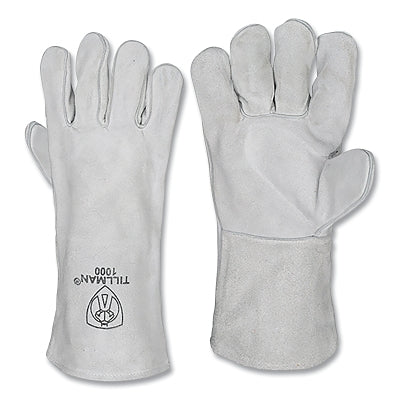 Guantes de soldadura con varilla, 1018, palma/boca/puño de piel de vacuno ligeramente seleccionada, grandes, azules, puños grandes de 14 pulgadas