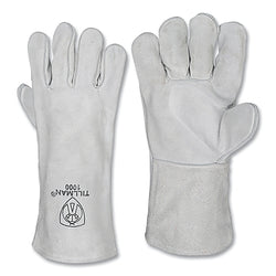 Welding gloves with rod, 1250, premium cowhide palm/bone/cuff with side split, size 2XL, blue/pearl, 14-inch long cuff, navy blue