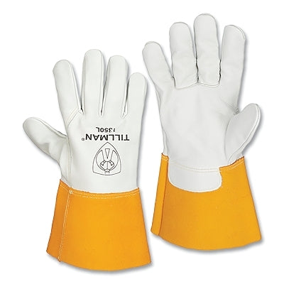 Guantes de soldadura MIG, 42, palma de piel de cerdo de primera calidad/BOH/puño de piel de vaca dividida, grandes, color canela, puño resistente de 4 pulgadas