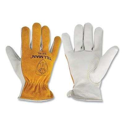 Guantes de conducir, grandes, costuras de algodón/palma de piel de vacuno flor/cuero vacuno serraje BOH, sin forro, marrón bourbon/perla