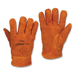 Winter gloves with fur lining, 1450, premium cowhide leather with side suede, extra large size, bourbon brown