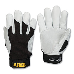 TrueFit® Gloves with Leather Palm, 1480, Deerskin/Rough Side Out, Deerskin/Spandex Palm BOH, Md, Tan/Blue