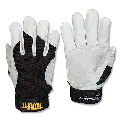 TrueFit® Gloves with Leather Palm, 1480, Deerskin/Rough Side Out, Deerskin/Spandex Palm BOH, Md, Tan/Blue