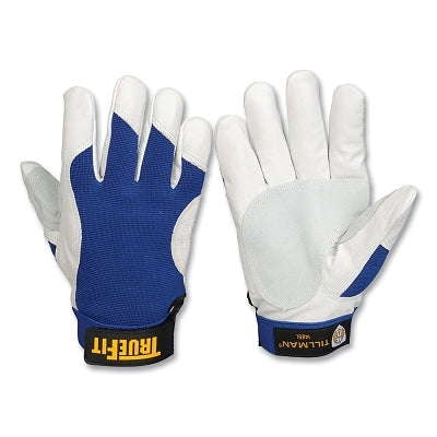 Guantes TrueFit® para clima frío, 1495, piel de cabra invertida/spandex/piel de cerdo flor, medianos, azul/dorado/perla