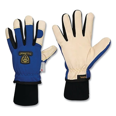 Guantes de invierno de cuero y elastano, piel de cerdo, grandes, azul/bronceado