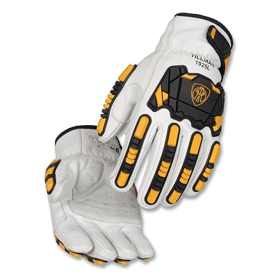 Guantes de conductor 1925 PRO, extragrandes, con almohadillas de piel de vacuno de grano superior y TPR, fibras de para-aramida y acero, color perla/negro/dorado