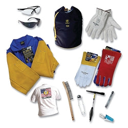 Premium protection kit, TKIT6, includes t-shirt (XL), gloves (MED/MED), safety glasses, welding jacket (XL) and more.