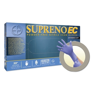 Guantes desechables de nitrilo Supreno® EC SEC-375, palma de 5,5 milésimas de pulgada, dedos de 8,3 milésimas de pulgada, tamaño mediano, color azul violeta