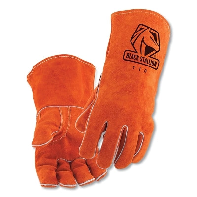 Guantes de piel de vacuno con serraje en los hombros 110 Select, grandes, color óxido, puños de guantelete, 45,7 cm de largo. Forro de calcetín de algodón.