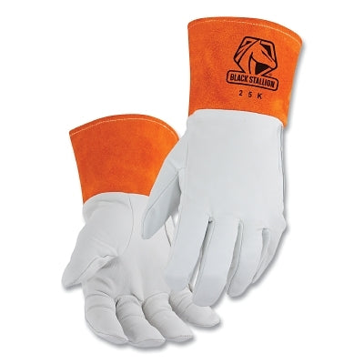 Guantes TIG de piel de cabrito premium de 25 000 g, piel de vacuno flor premium, tamaño mediano, color perlado/óxido, puño tipo guantelete, 11,4 cm de largo. Sin forro.