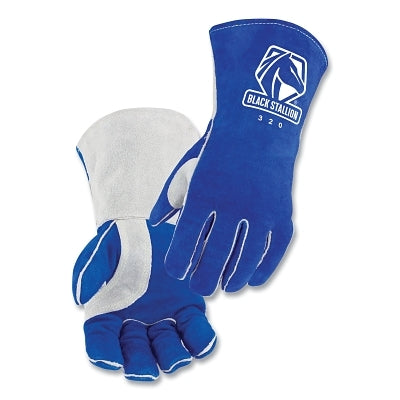 Guantes de piel de vacuno con hendidura lateral 320, grandes, azul/gris, puños tipo guantelete, 40,6 cm de largo. Forro acolchado CushionCore™.