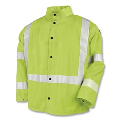 Chaqueta de soldadura de seguridad JF1012 FR con cinta reflectante de 2 pulgadas, grande, algodón FR de 9 oz, color naranja de seguridad