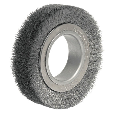 Rueda de alambre ondulado de cara ancha, 6" de diámetro x 1 1/4" de ancho, acero inoxidable 0,014, 6000 rpm