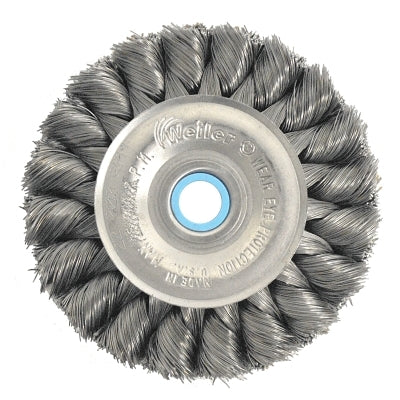 Standard wide-face twisted knot wire wheel, 10" diameter x 1 1/4", 0.023", 4500 rpm