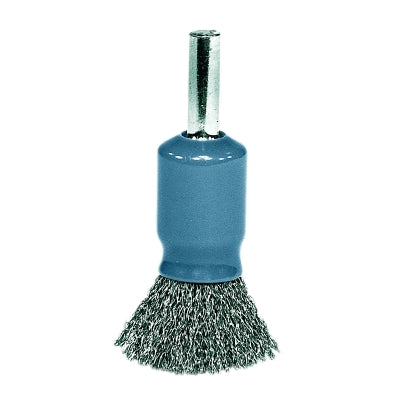 Crimped wire brush with coated cup and solid tip, stainless steel, 1/2 in. x 0.0104 in., 25,000 rpm