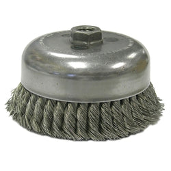 Cepillo de copa de alambre anudado de una hilera para trabajo pesado, 6 pulgadas de diámetro, 5/8-11 UNC, acero inoxidable .014
