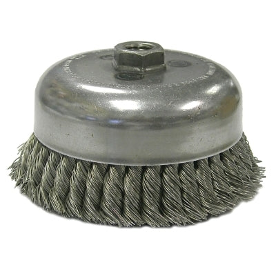 Heavy Duty Single Row Knotted Wire Cup Brush, 6 Inch Diameter, 5/8-11 UNC, .014 Stainless Steel