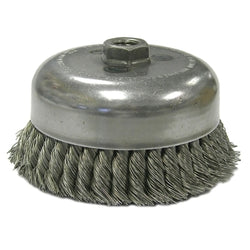 Cepillo de copa de alambre anudado de doble hilera para trabajo pesado, 6" de diámetro, eje 5/8-11 UNC, acero inoxidable de 0,023"