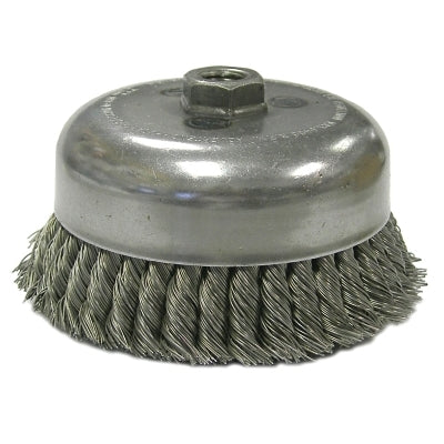 Heavy Duty Double Row Knotted Wire Cup Brush, 6 Inch Diameter, 5/8-11 UNC Mandrel, 1 3/8 x 0.014 Wire