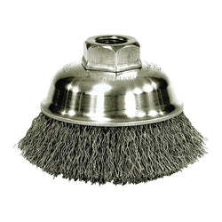 Cepillo de copa de alambre ondulado, diámetro de 3 pulgadas, eje 5/8-11 UNC, alambre de acero