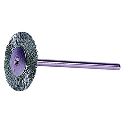 Cepillo de rueda miniatura con vástago montado, diámetro de 1 1/2 pulg., alambre de acero de 0,005 pulg., 25 000 rpm