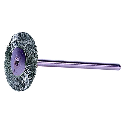 Cepillo de rueda miniatura con vástago montado, diámetro de 3/4 pulg., alambre de latón de 0,005 pulg., 37 000 rpm