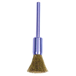 Cepillo de alambre miniatura de acero, diámetro del cepillo: 5/16 pulg., diámetro de las cerdas: 0,005 pulg., vástago: 1-1/4 pulg., longitud: 25 000 rpm