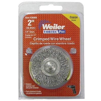 Rueda de alambre ondulado con vástago, 3" de diámetro, alambre de acero al carbono de 0,008", 20 000 RPM