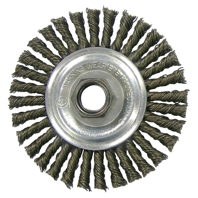 Rueda de alambre anudado Wolverine®, torsión de cuentas de encordado, 7" de diámetro x 3/16" de ancho de cara, 5/8"-11 UNC, alambre de acero de 0,020", 9000 RPM
