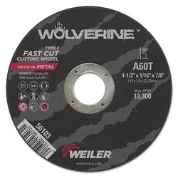 Wolverine® Cutting Disc, Type 1, AO, 3 in. Diameter x 3/8 in. AH x 1/8 in. Thick, 36T, 100 Units/Box