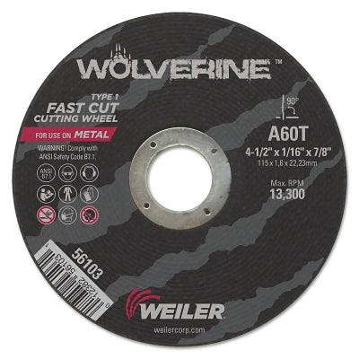 Wolverine® Cutting Disc, Type 1, AO, 3 in. Diameter x 3/8 in. Depth x 1/16 in. Thickness, 60 Teeth, 100 Units per Box