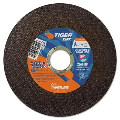 Rueda de corte Tiger® Zirc, 5 pulg. de diámetro, 1 mm de espesor, eje de 7/8 pulg., grano 60