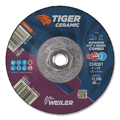 Ruedas combinadas de cerámica Tiger, 7" de diámetro, 1/8" de grosor, grano 30, alúmina cerámica