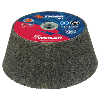 Rueda de copa abocardadora Tiger®, 6 pulg./4-3/4 pulg. de diámetro x 2 pulg. de grosor x mandril de 5/8 pulg.-11 pulg., borde de 1-1/2 pulg., grano 16, ZTA, tipo 11, 5 unidades por caja