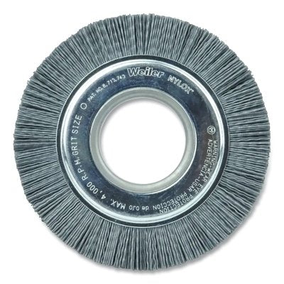 Nylox® crimped filament circular brush, 14 in. diameter x 1 1/8 in. wide, 0.04 in. bristles, 1800 rpm