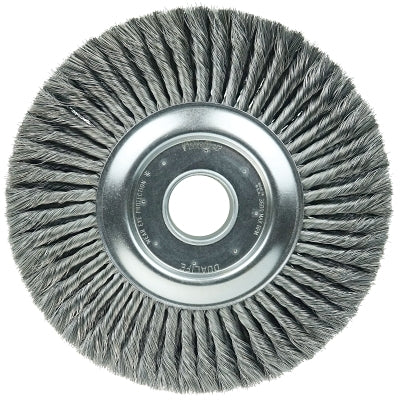 Standard twisted wire descaling wheel, 12" diameter x 2" face width, 0.014" steel wire, 3600 RPM