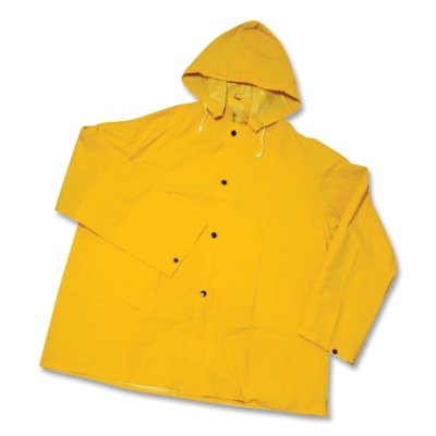 Traje de lluvia, chaqueta con capucha desmontable, PVC/poliéster de 0,35 mm, amarillo, grande
