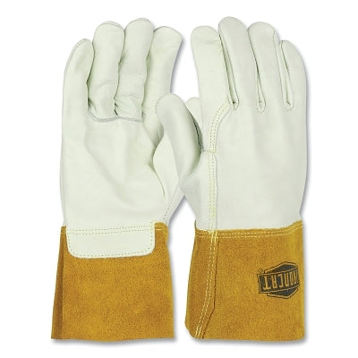 Guantes de soldadura MIG/TIG, piel de vacuno de grano superior de primera calidad, talla extragrande, color natural, puños de 4 pulgadas