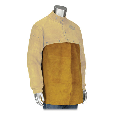 Peto de soldador de piel de vacuno servida 7001, 76 cm de ancho x 61 cm de largo, correa de algodón con broches, talla 50 cm, amarillo dorado