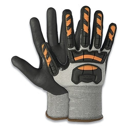 I2478 cut and impact resistant gloves, stainless steel, fiberglass, HPPE, nylon, Lycra, extra large size, black/grey/orange