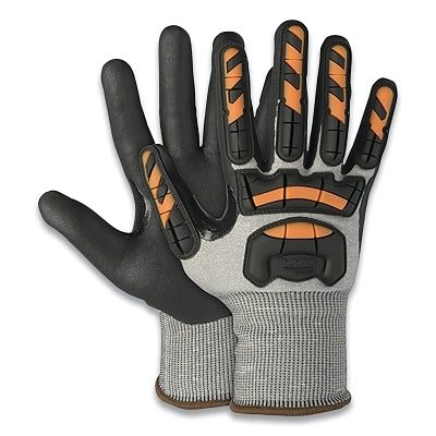 I2478 Cut and Impact Resistant Gloves, Stainless Steel, Fiberglass, HPPE, Nylon, Lycra, Extra Large Size, Black/Gray/Orange