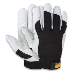 Premium goatskin leather gloves with palm, small size, black and white