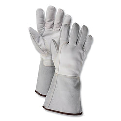 Goatskin welding gloves with cut-resistant lining, extra large size, white, gauntlet cuffs, A2