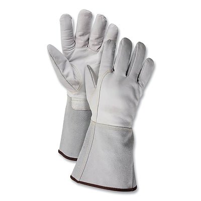 Goatskin welding gloves with cut-resistant lining, small size, white, gauntlet cuffs, A4 size