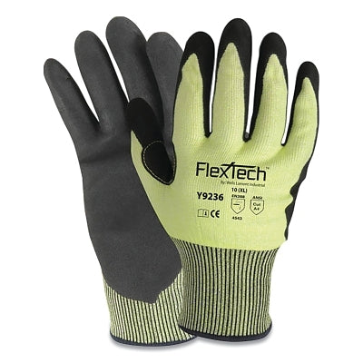 Guante de nitrilo amarillo arenado de alta visibilidad FlexTech™ Y9236 con palma cortada, talla extragrande