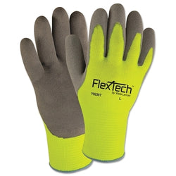 FlexTech™ High Visibility Knitted Thermal Gloves with Latex Palm, Medium Size, Gray/Green